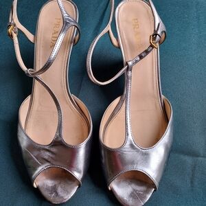 Prada Silver Leather Peep-Toe Slingback Heels